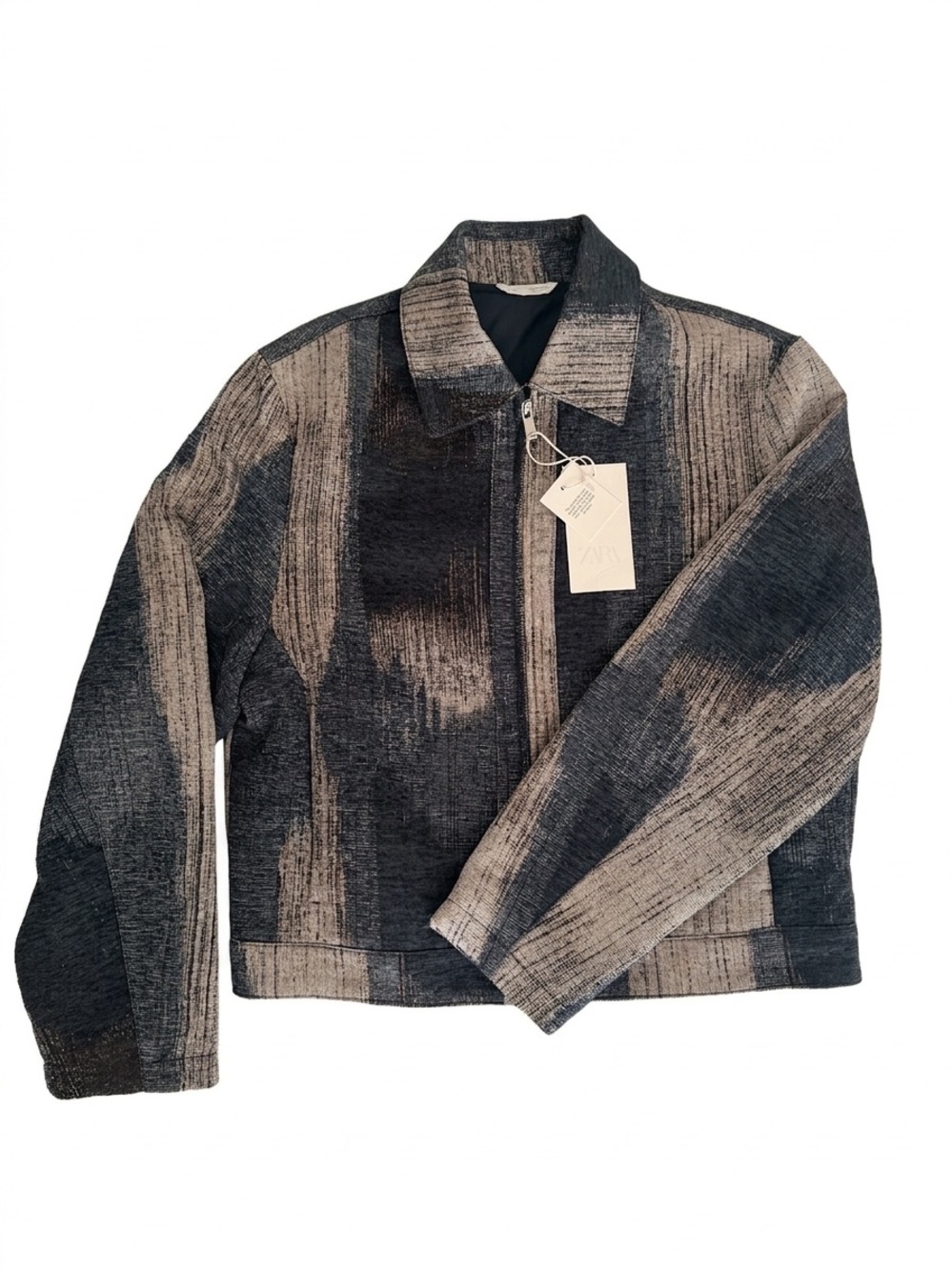 ZARA Textured Jacquard Jacket NWT Abstract Pattern Zip Front Size S